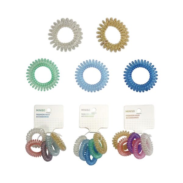 Solid Color Beaded Spiral Hair Tie (5 pcs, 4.0 cm in Diameter)