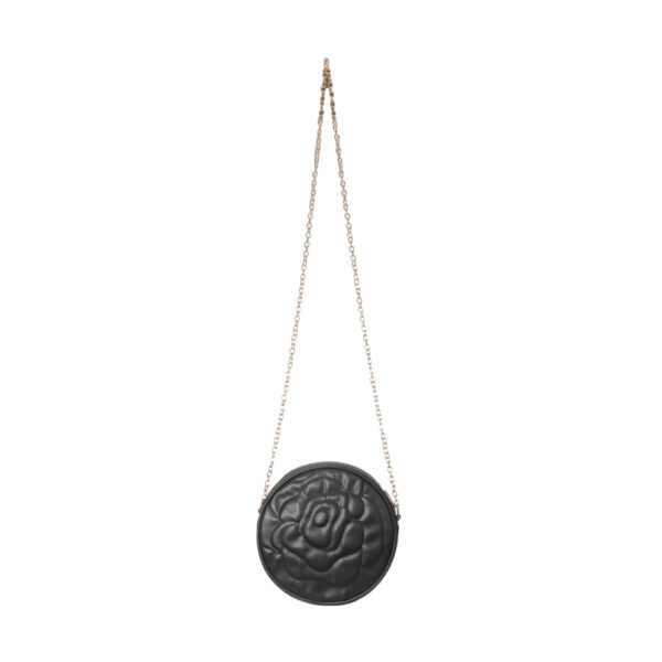 Rose Quilted Round Crossbody Bag with Chain(Black)