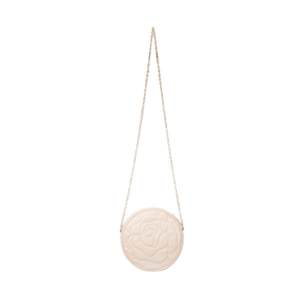 Rose Quilted Round Crossbody Bag with Chain(White)
