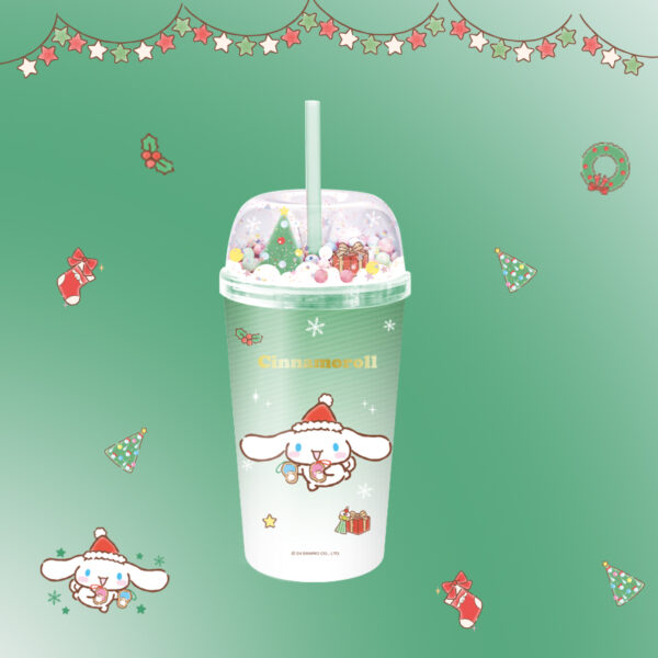 Sanrio characters Christmas Collection Micro Landscape Plastic Tumbler with Straw (480mL)(Cinnamoroll)